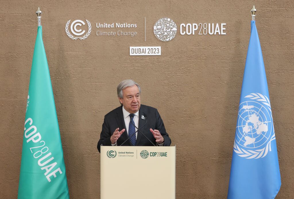 El secretario general de la ONU, Antonio Guterres, habla en Dubái en la COP28 que se desarrolla en Emiratos Árabes Unidos