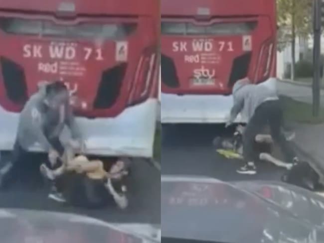 Registran brutal golpiza de chofer de bus a ciclista en plena calle de la Región Metropolitana 