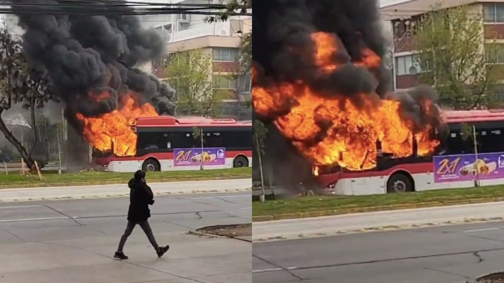 Ataque incendiario en Santiago: sujetos queman bus del transantiago a metros de mall en Ñuñoa