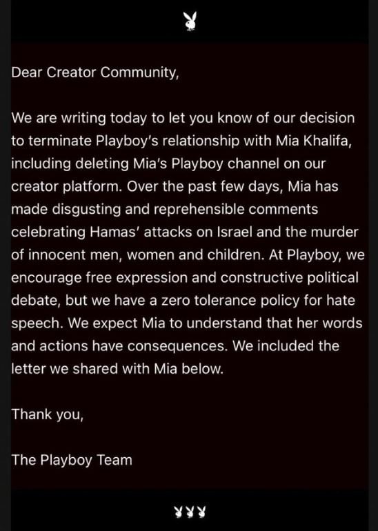 Comunicado de Playboy a sus suscriptores