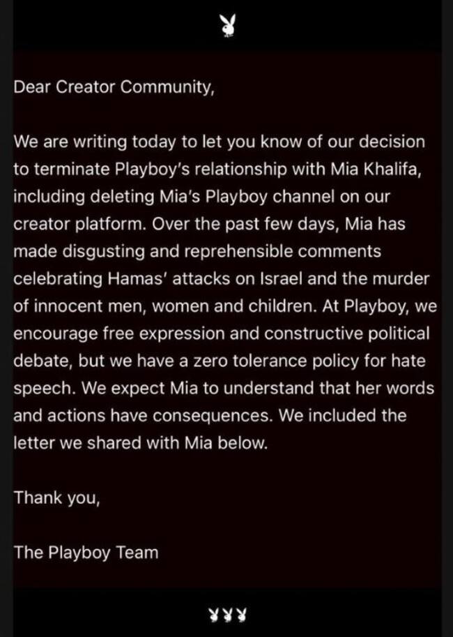 Comunicado de Playboy a sus suscriptores