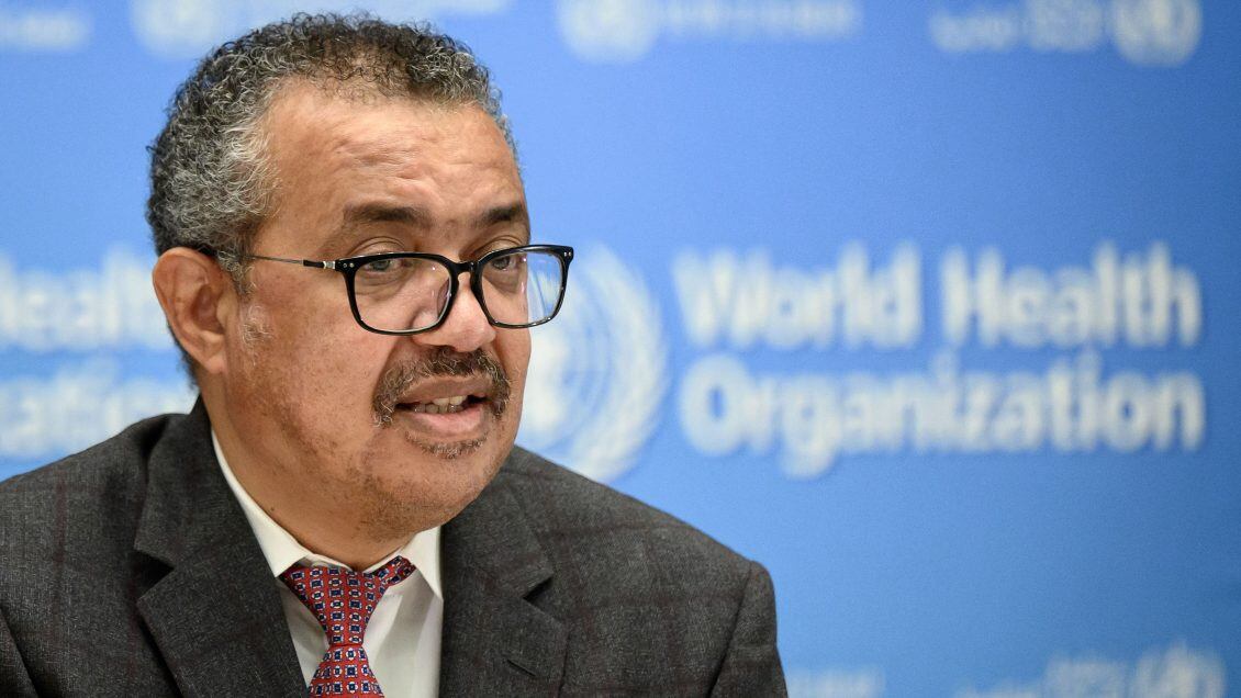 World Health Organization (WHO) Director-General Tedros Adhanom Ghebreyesus attends a ceremony to launch a multiyear partnership with Qatar on making FIFA Football World Cup 2022 and mega sporting events healthy and safe at the WHO headquarters in Geneva on October 18, 2021. (Photo by Fabrice COFFRINI / AFP) (Photo by FABRICE COFFRINI/AFP via Getty Images)