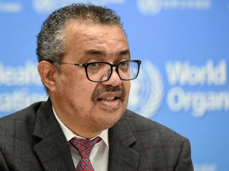 World Health Organization (WHO) Director-General Tedros Adhanom Ghebreyesus attends a ceremony to launch a multiyear partnership with Qatar on making FIFA Football World Cup 2022 and mega sporting events healthy and safe at the WHO headquarters in Geneva on October 18, 2021. (Photo by Fabrice COFFRINI / AFP) (Photo by FABRICE COFFRINI/AFP via Getty Images)