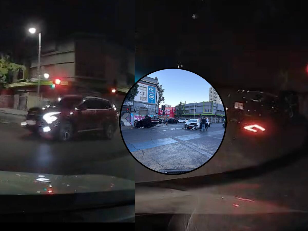 Auto vuelca tras violento choque en el centro de Santiago: una persona quedó atrapada