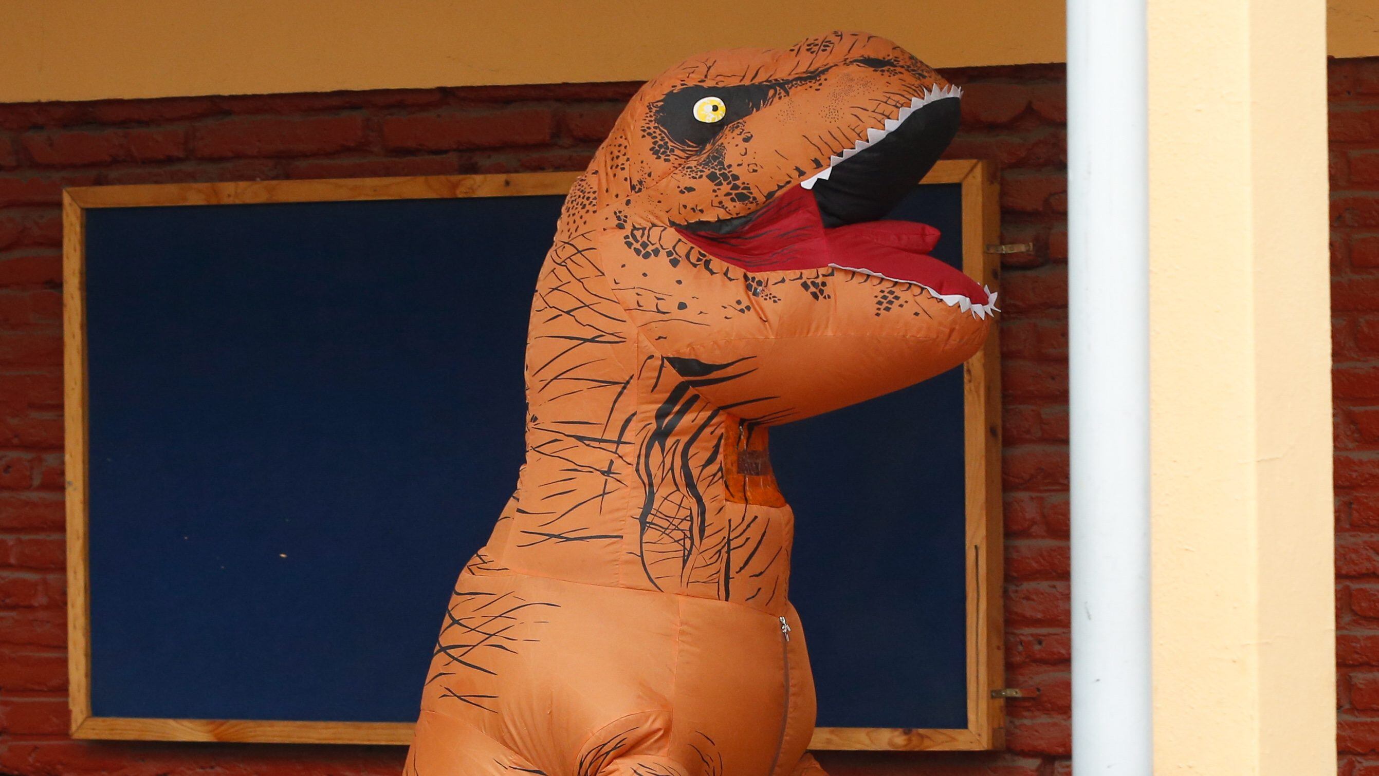 15 de MAYO del 2021/SantiagoPersona con disfraz de Dinosaurio llega a votar al Colegio Carolina Llona de Maipú, durante las votaciones de Constituyente, Gobernadores y Municipales 2021.



FOTO: JORGE DIAZ HONORATO/AGENCIA UNO