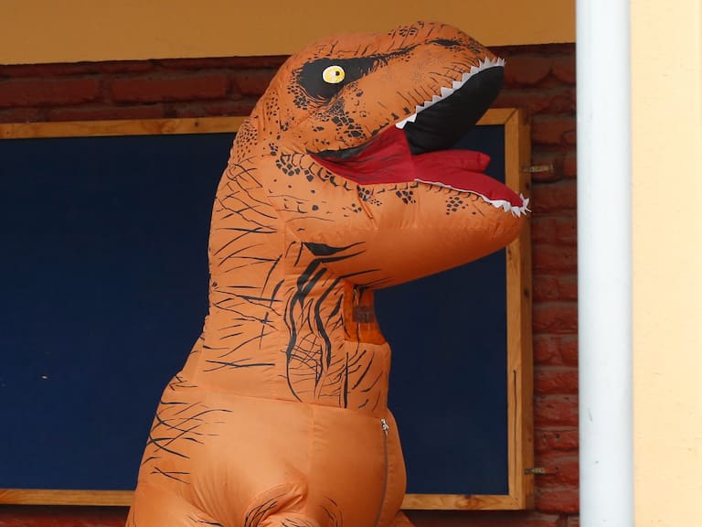 15 de MAYO del 2021/SantiagoPersona con disfraz de Dinosaurio llega a votar al Colegio Carolina Llona de Maipú, durante las votaciones de Constituyente, Gobernadores y Municipales 2021.



FOTO: JORGE DIAZ HONORATO/AGENCIA UNO