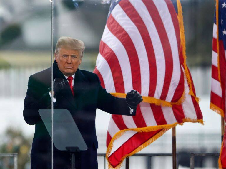 WASHINGTON, DC - JANUARY 06: President Donald Trump greets the crowd at the "Stop The Steal" Rally on January 06, 2021 in Washington, DC. Trump supporters gathered in the nation's capital today to protest the ratification of President-elect Joe Biden's Electoral College victory over President Trump in the 2020 election. (Photo by Tasos Katopodis/Getty Images)