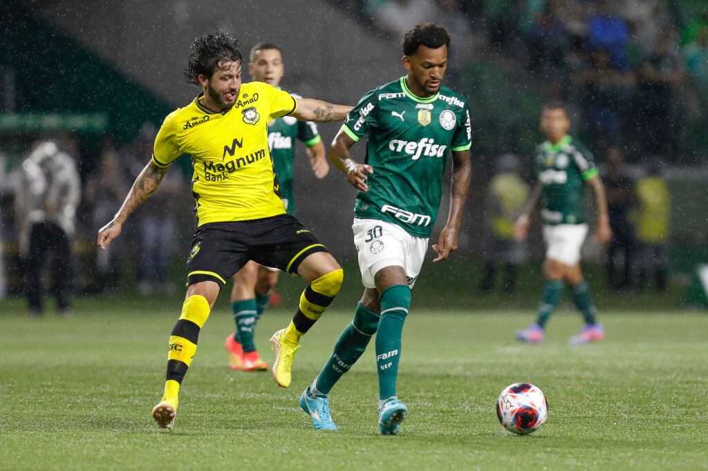 Fernando Neto de Sao Bernardo en un partido de fútbol ante Palmeiras