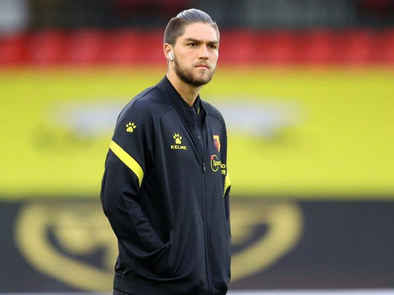 WATFORD, ENGLAND - SEPTEMBER 11: Francisco Sierralta of Watford inspects the pitch prior to the Sky Bet Championship match between Watford and Middlesbrough at Vicarage Road on September 11, 2020 in Watford, England. (Photo by Richard Heathcote/Getty Images)