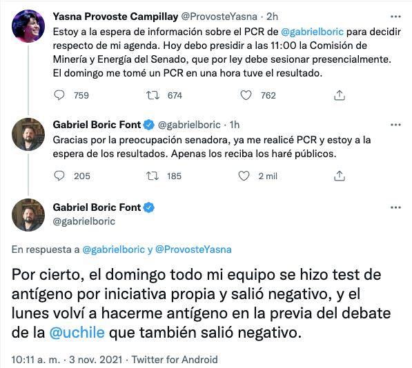 Gabriel Boric espera resultado de PCR