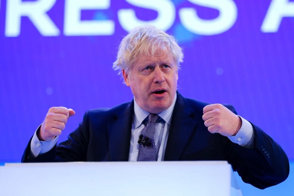 LONDON, UNITED KINGDOM - (ARCHIVE): A file photo dated on November 18, 2019 shows British Prime Minister Boris Johnson making a keynote speech at the annual CBI (Confederation of British Industry) conference at Intercontinental Hotel, Greenwich, in London, United Kingdom. British Prime Minister Boris Johnson tests positive for COVID-19. (Photo by Stringer/Anadolu Agency via Getty Images)
