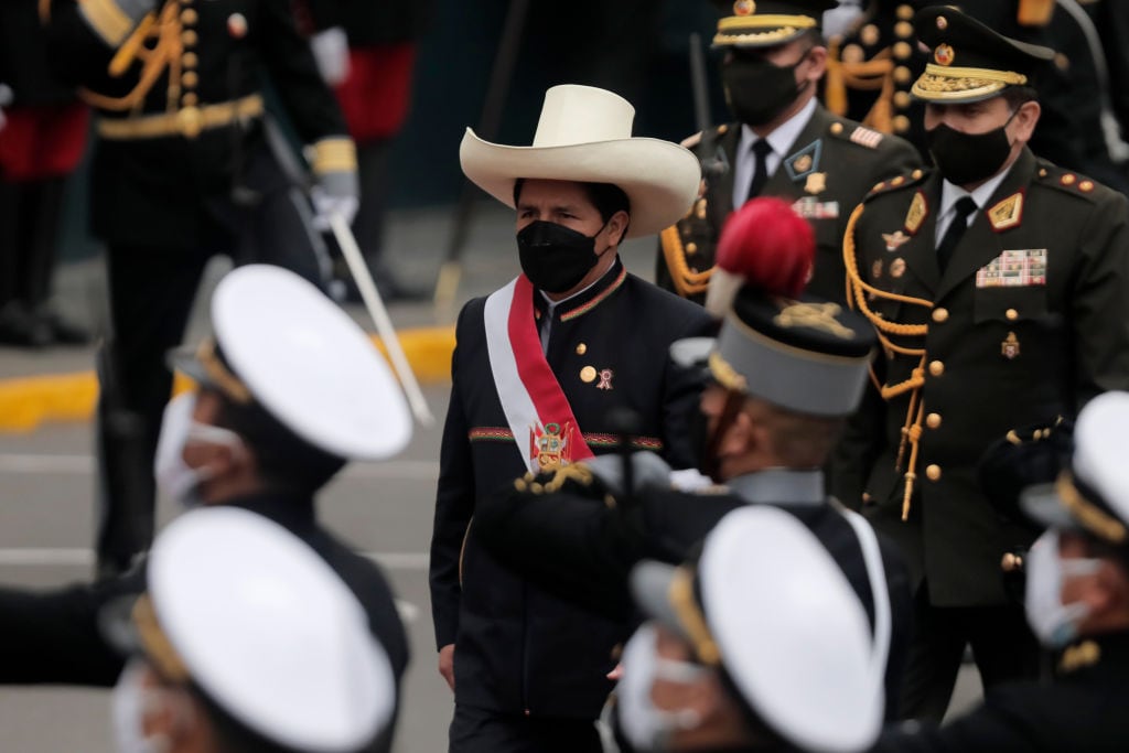 El presidente peruano Pedro Castillo durante una ceremonia oficial