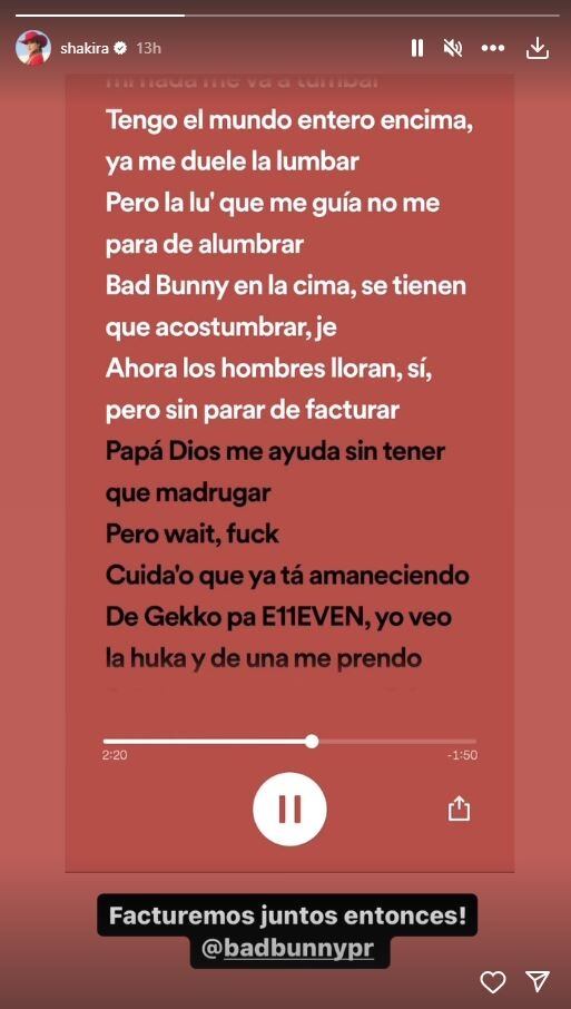 Shakira le responde a Bad Bunny en Instagram