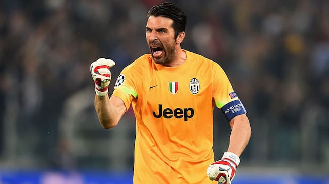 TURIN, ENGLAND - MAY 05: Gianluigi Buffon of Juventus celebrates as Alvaro Morata of Juventus scores their first goal during the UEFA Champions League semi final first leg match between Juventus and Real Madrid CF at Juventus Arena on May 5, 2015 in Turin, Italy. (Photo by Michael Regan/Getty Images)