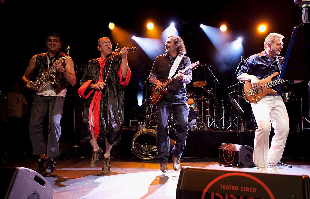MADRID, SPAIN - JULY 31:  Emir Kusturica (C) and his band the No Smoking Orchestra perform live in concert at Circo Price Theatre on July 31, 2012 in Madrid, Spain.  (Photo by Pablo Blazquez Dominguez/Redferns via Getty Images)