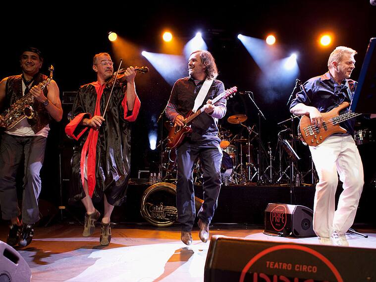 MADRID, SPAIN - JULY 31: Emir Kusturica (C) and his band the No Smoking Orchestra perform live in concert at Circo Price Theatre on July 31, 2012 in Madrid, Spain. (Photo by Pablo Blazquez Dominguez/Redferns via Getty Images)