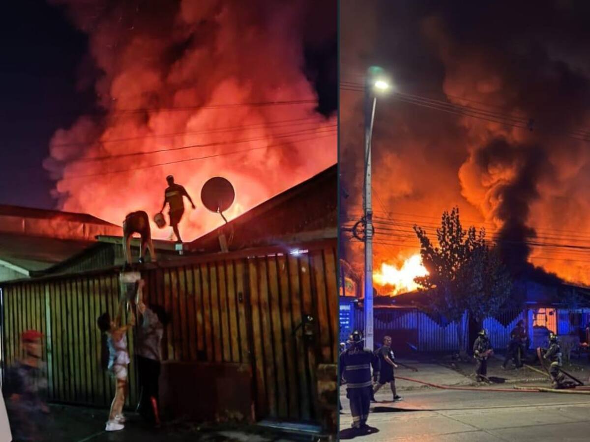 Voraz incendio afecta a varias viviendas en La Pintana: se reportan 3 heridos y un bombero agredido por vecinos