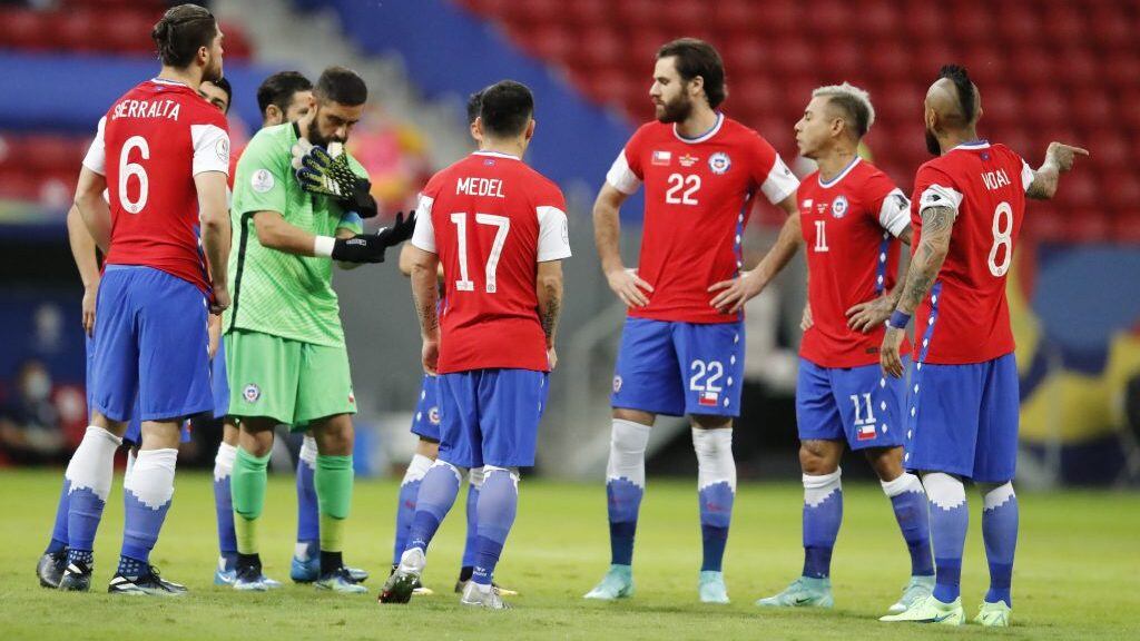 24 DE JUNIO DE 2021/BRASILIA, BRASILJugadores de Chile, durante el partido valido por la fecha 4 del Grupo A de la Copa América 2021, entre las selecciones de Chile y Paraguay, disputado en el Estadio Nacional de Brasilia Mané Garrincha.
FOTO: FRANCISCO STUCKERT/FOTOARENA/AGENCIAUNO