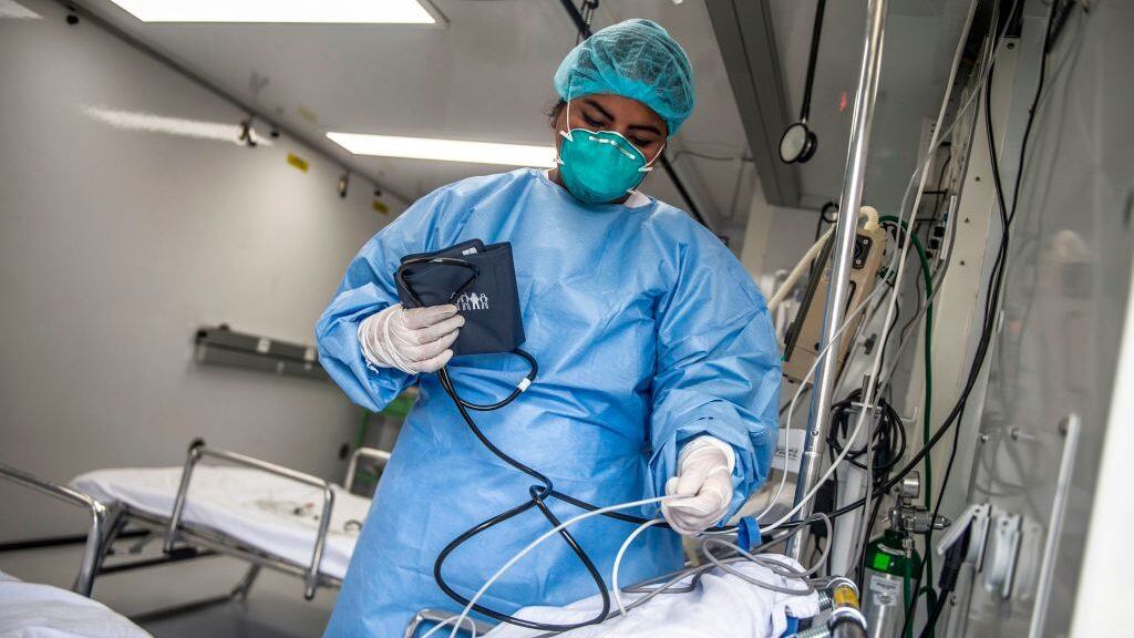 A specialist stands in a mobile unit set up by the Peruvian Ministry of Health as a preventive measure if a case of the COVID-19 virus comes up, at the Hipolito Unanue Hospital, in Lima on February 27, 2020. - So far, Peru has no record of the COVID-19 virus cases. (Photo by ERNESTO BENAVIDES / AFP) (Photo by ERNESTO BENAVIDES/AFP via Getty Images)
