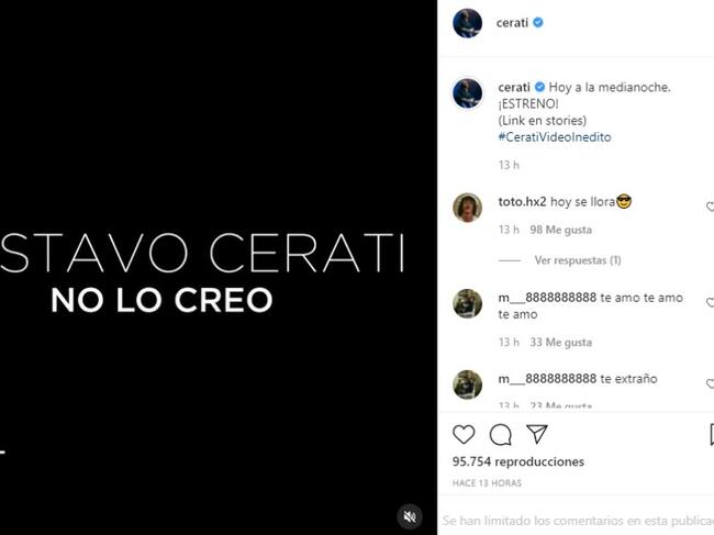 Anuncio en la cuenta de Instagram de Gustavo Cerati