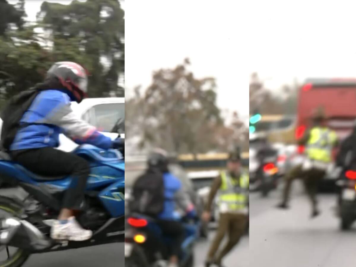 Carabinero detiene con su cuerpo a motociclista que huía de control policial en plena Alameda