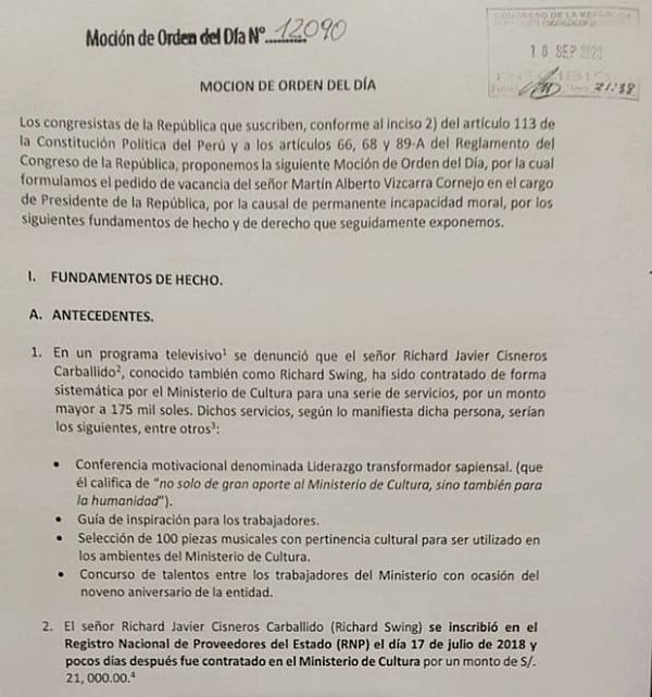 La moción de censura en contra de Martín Vizcarra