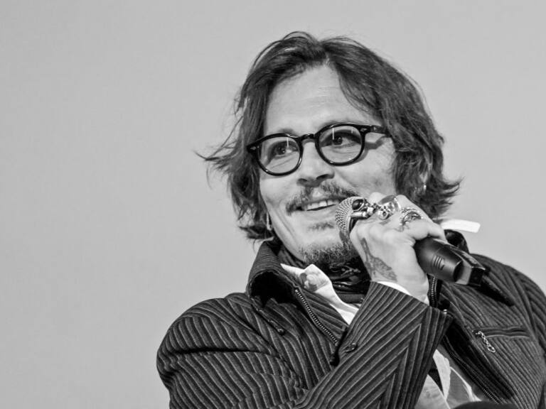ZURICH, SWITZERLAND - OCTOBER 02:  (EDITORS NOTE: Image was converted to black and white) Johnny Depp speaks at the ZFF Masters during the 16th Zurich Film Festival at Arena on October 02, 2020 in Zurich, Switzerland. (Photo by Thomas Niedermueller/Getty Images for ZFF)