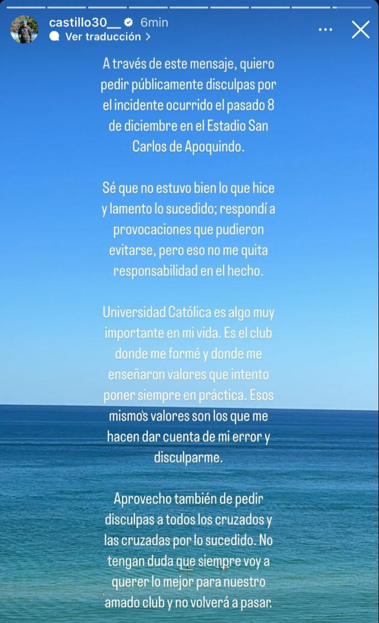 Las disculpas de Nicolás Castillo | Instagram: castillo30__