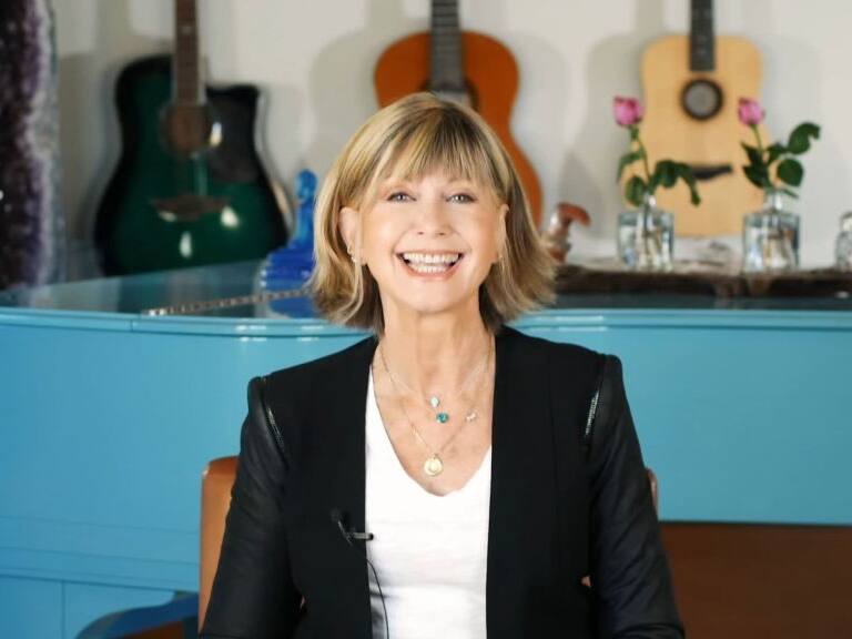 UNSPECIFIED - FEBRUARY 25: In this screengrab released on February 25, Olivia Newton-John speaks during the G'Day USA American Australian Association Arts Gala on February 25, 2021. (Photo by G'Day USA/G'Day USA via Getty Images)