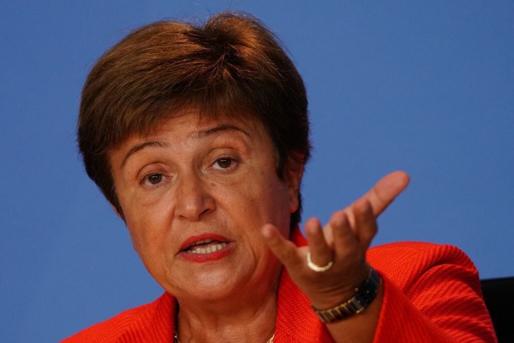 La mandamás del FMI Kristalina Georgieva ante la prensa en Berlín