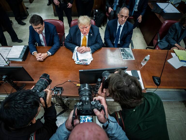 NEW YORK, NEW YORK - MAY 29: Former U.S. President Donald Trump with attorneys Todd Blanche and Emil Bove attends his criminal trial at Manhattan Criminal Court on May 29, 2024 in New York City. Judge Juan Merchan will give the jury their instructions before they begin deliberations today. The former president faces 34 felony counts of falsifying business records in the first of his criminal cases to go to trial. (Photo by Jabin Botsford-Pool/Getty Images)
