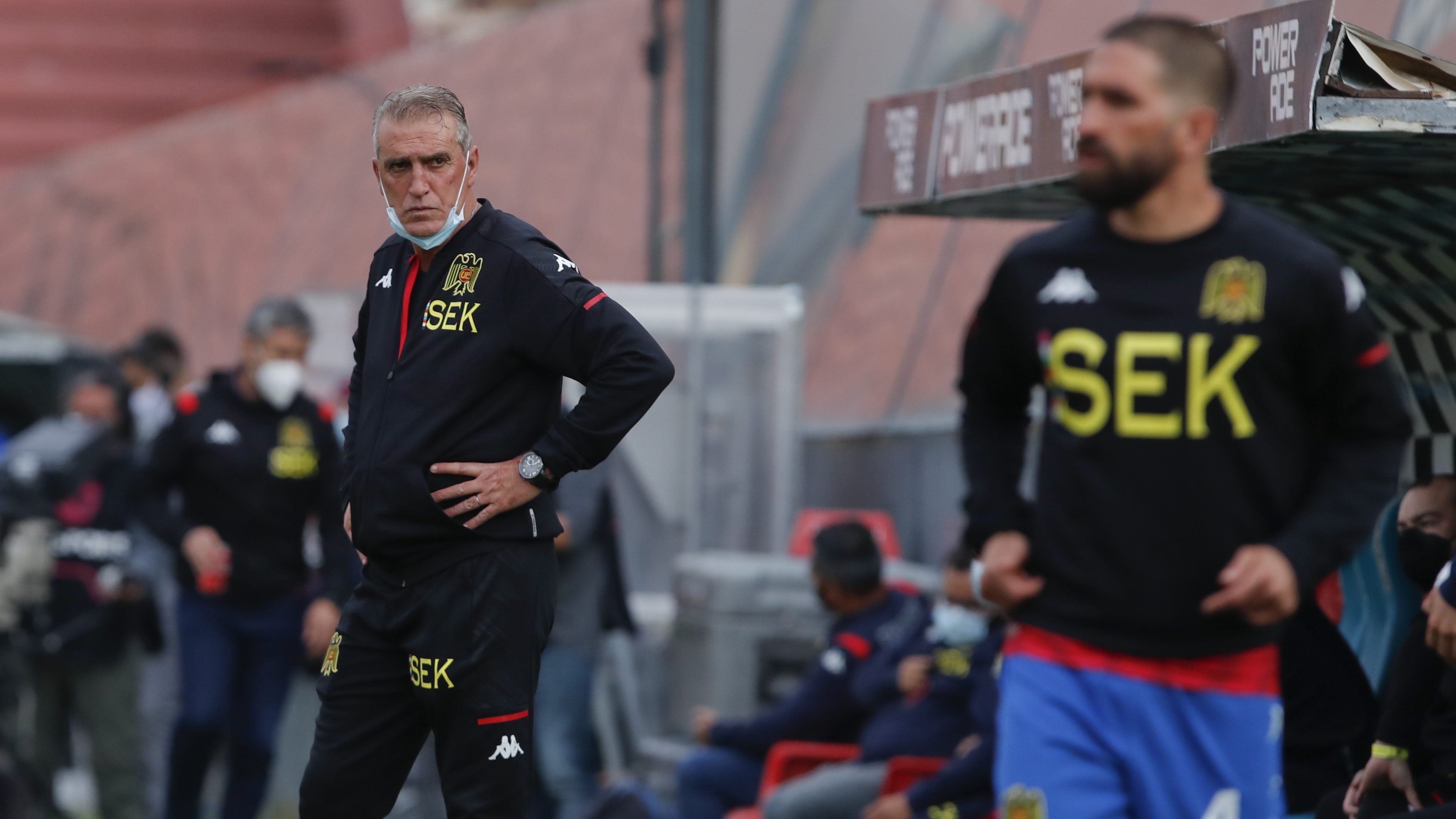 1 de Mayo del 2021/SANTIAGOEl Director Tecnico de Union Española Jorge Pellicer(i) y Gonzalo Villagra(d) ,durante el partido valido por la sexta fecha del Campeonato Nacional AFP PlanVital 2021, entre Union Española vs Audax Italiano, disputado en el Estadio Santa Laura.
FOTO:FRANCISCO LONGA/AGENCIAUNO