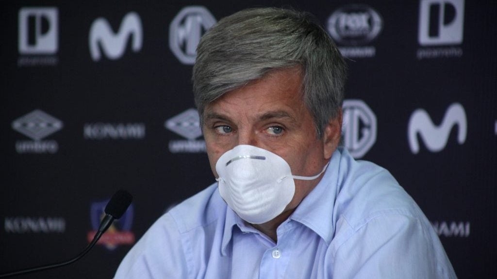 22 DE ABRIL 2020 / SANTIAGO
Conferencia de prensa del directorio de Blanco y Negro con respecto a las problematicas que ha causado la pandemia del Coronavirus, afestando economicamente a este por ende acudiran a la Ley de protección del empleo. (En la imagen, Harold Mayne-Nicholls), en el Monumental, ubicado en la comuna de Macul, Santiago.
FOTO: AILEN DIAZ/AGENCIAUNO