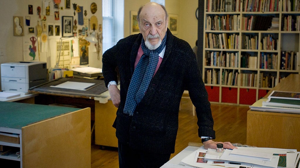 Graphic Designer Milton Glaser in his studio in New York City (Photo by Neville Elder/Corbis via Getty Images)