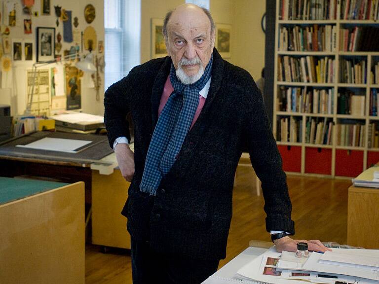 Graphic Designer Milton Glaser in his studio in New York City (Photo by Neville Elder/Corbis via Getty Images)