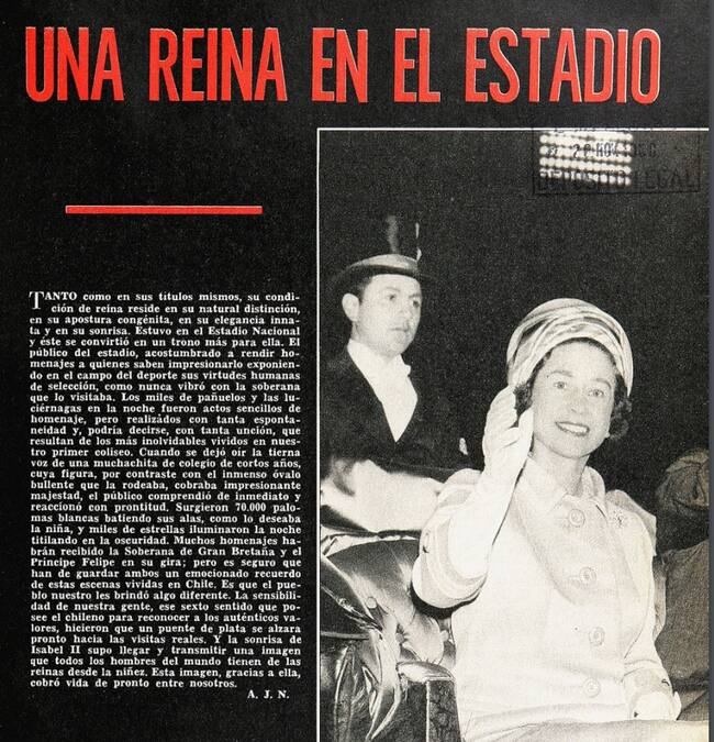 La crónica de Alejandro Jaramillo Neumann en la revista Estadio por la asistencia de la Reina Isabel II al Clásico Universitario.