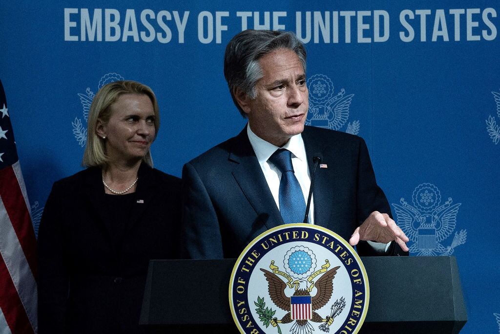 El canciller de Estados Unidos Antony Blinken en una visita a Ucrania