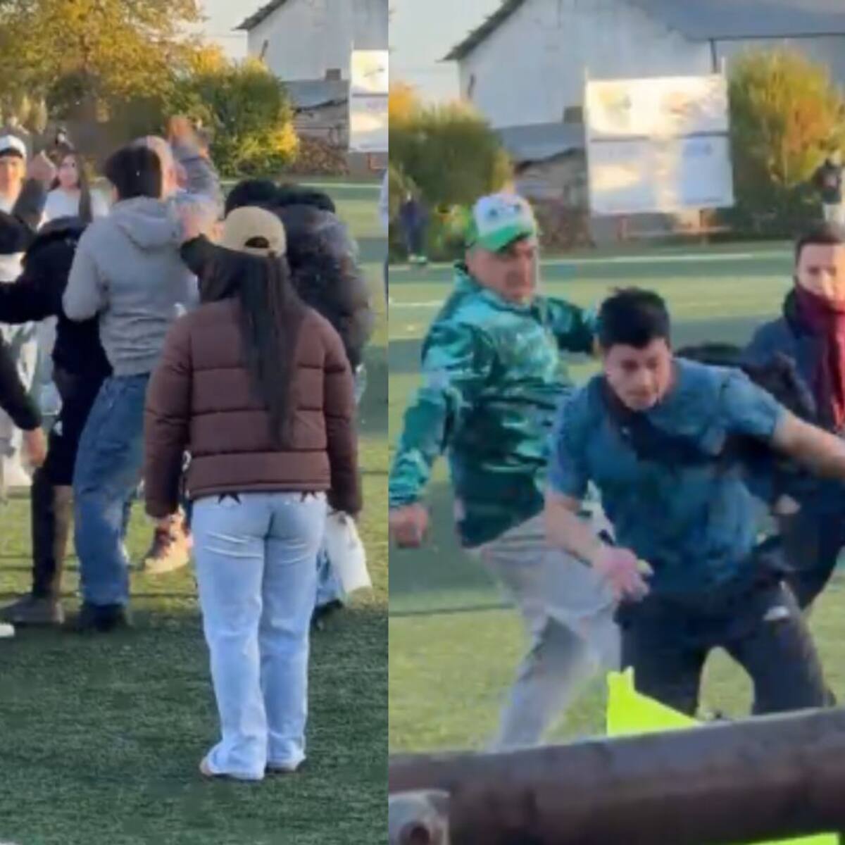 Fuerte registro en partido de La Araucanía: brutal pelea entre hinchas de fútbol termina con niños involucrados