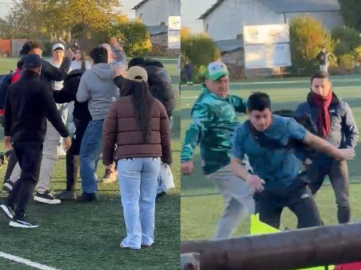 Fuerte registro en partido de La Araucanía: brutal pelea entre hinchas de fútbol termina con niños involucrados