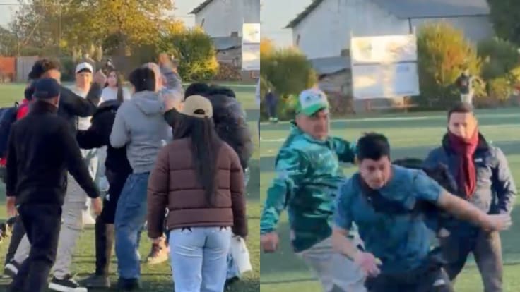 Fuerte registro en partido de La Araucanía: brutal pelea entre hinchas de fútbol termina con niños involucrados