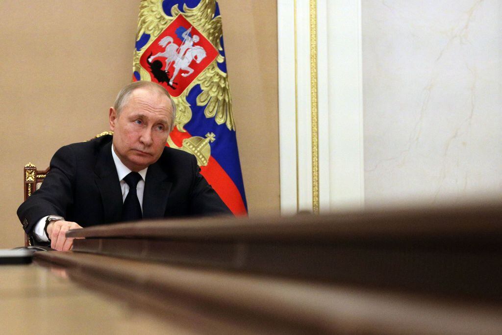 El presidente ruso Vladimir Putin durante una cita virtual en el Kremlin
