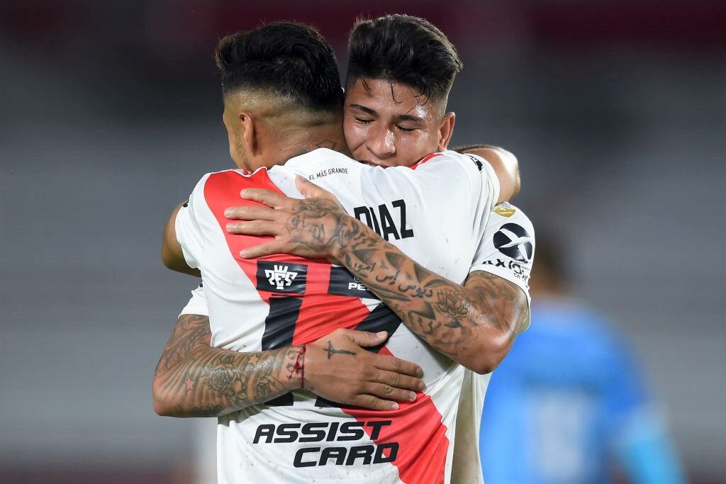Paulo Díaz festeja su gol por River Plate en la Copa Libertadores 2020
