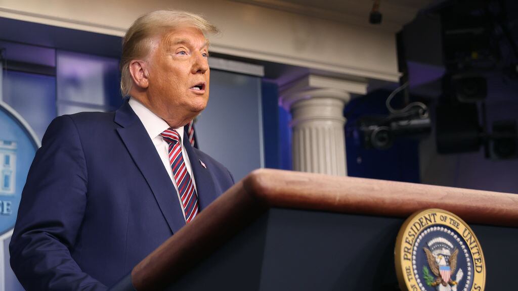 WASHINGTON, DC - NOVEMBER 05: U.S. President Donald Trump speaks in the briefing room at the White House on November 5, 2020 in Washington, DC. Votes are still being counted two days after the presidential election as incumbent Trump is in a close race against challenger Democratic presidential nominee Joe Biden, which remains too close to call. (Photo by Chip Somodevilla/Getty Images)