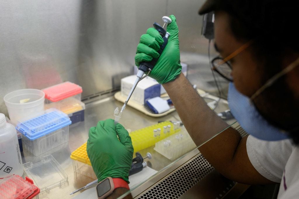 Técnicos médicos revisan muestras para detectar la polio en Nueva York