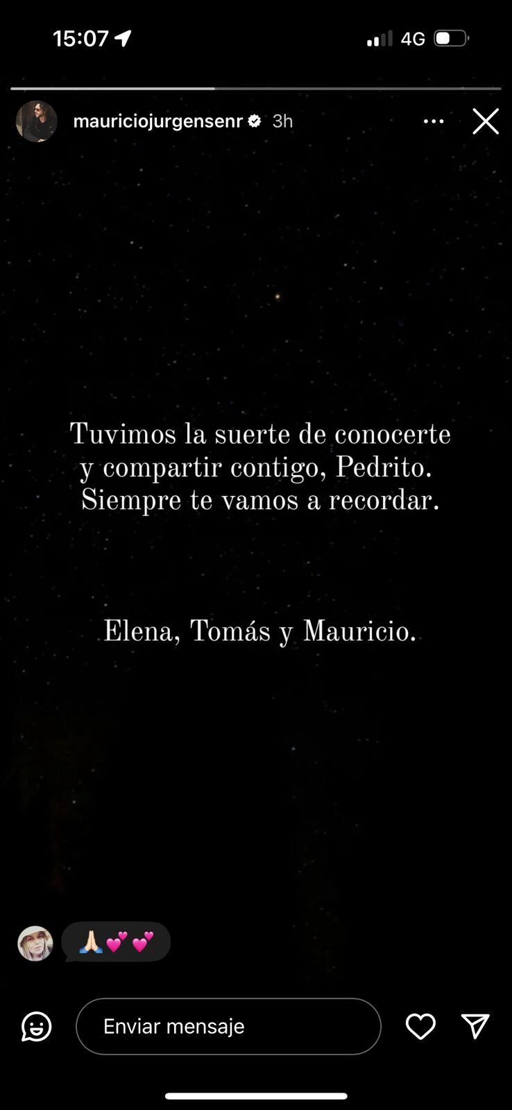 Mauricio Jürgensen vía su storie de Instagram