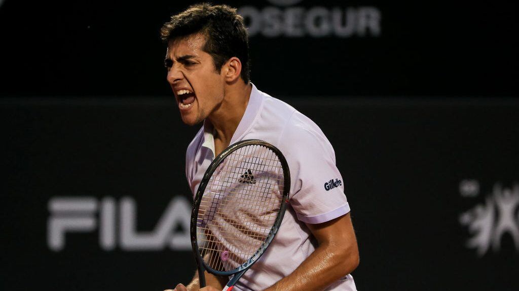 RIO DE JANEIRO, BRAZIL - FEBRUARY 23: Cristian Garin of Chile celebrates a point during the men's singles final match of the ATP Rio Open 2020 at Jockey Club Brasileiro on February 23, 2020 in Rio de Janeiro, Brazil. (Photo by Buda Mendes/Getty Images)