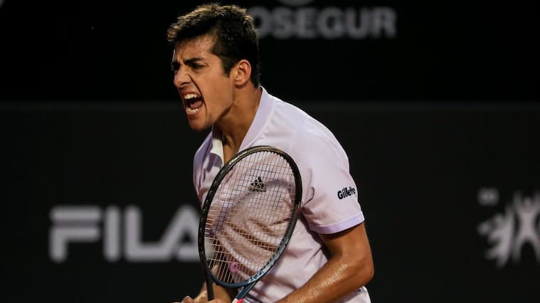 RIO DE JANEIRO, BRAZIL - FEBRUARY 23: Cristian Garin of Chile celebrates a point during the men's singles final match of the ATP Rio Open 2020 at Jockey Club Brasileiro on February 23, 2020 in Rio de Janeiro, Brazil. (Photo by Buda Mendes/Getty Images)
