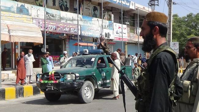 JALALABAD, AFGHANISTAN - AUGUST 17: Taliban members patrol the streets of Jalalabad city, Afghanistan on August 17, 2021, as the Taliban takes control of Afghanistan after President Ashraf Ghani fled the country. (Photo by Stringer/Anadolu Agency via Getty Images)