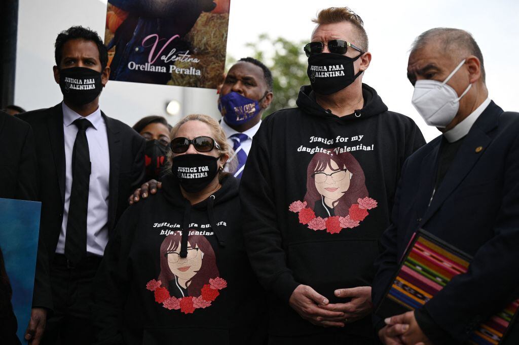 Valentina Orellana-Peralta, are accompanied by attorney Rahul Ravipudi (Photo by Robyn Beck / AFP) (Photo by ROBYN BECK/AFP via Getty Images)