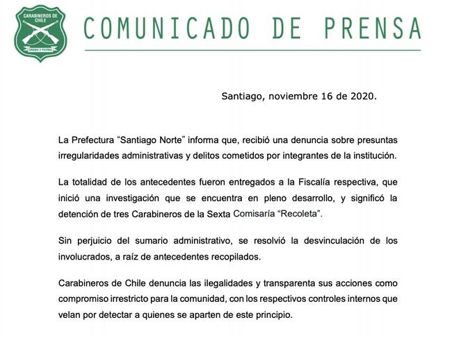 Comunicado por funcionarios desvinculados